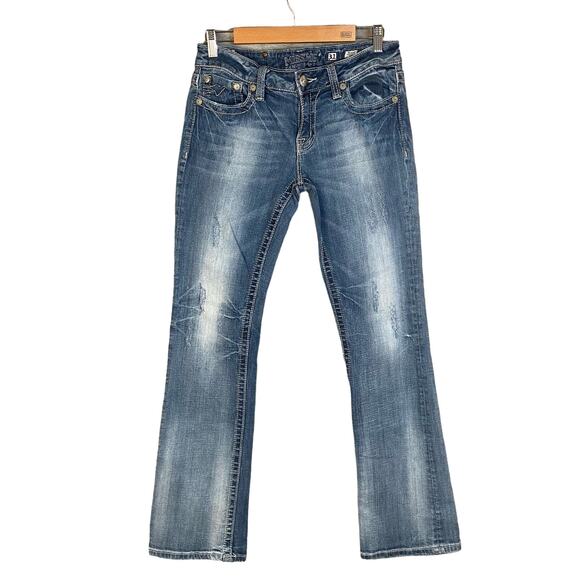Miss Me Jeans Women 31 Bootcut Low Rise Embroidered Pockets Blue Denim Y2k - Picture 1 of 15